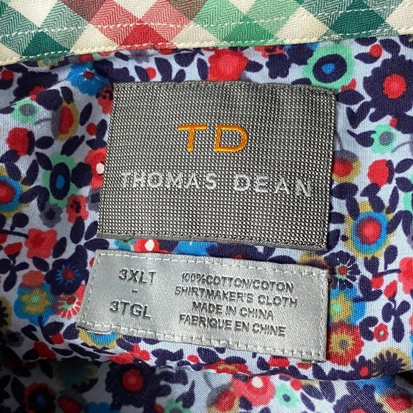 💋Thomas Dean Big and Tall Men’s Floral Shirt - Picture 9 of 9